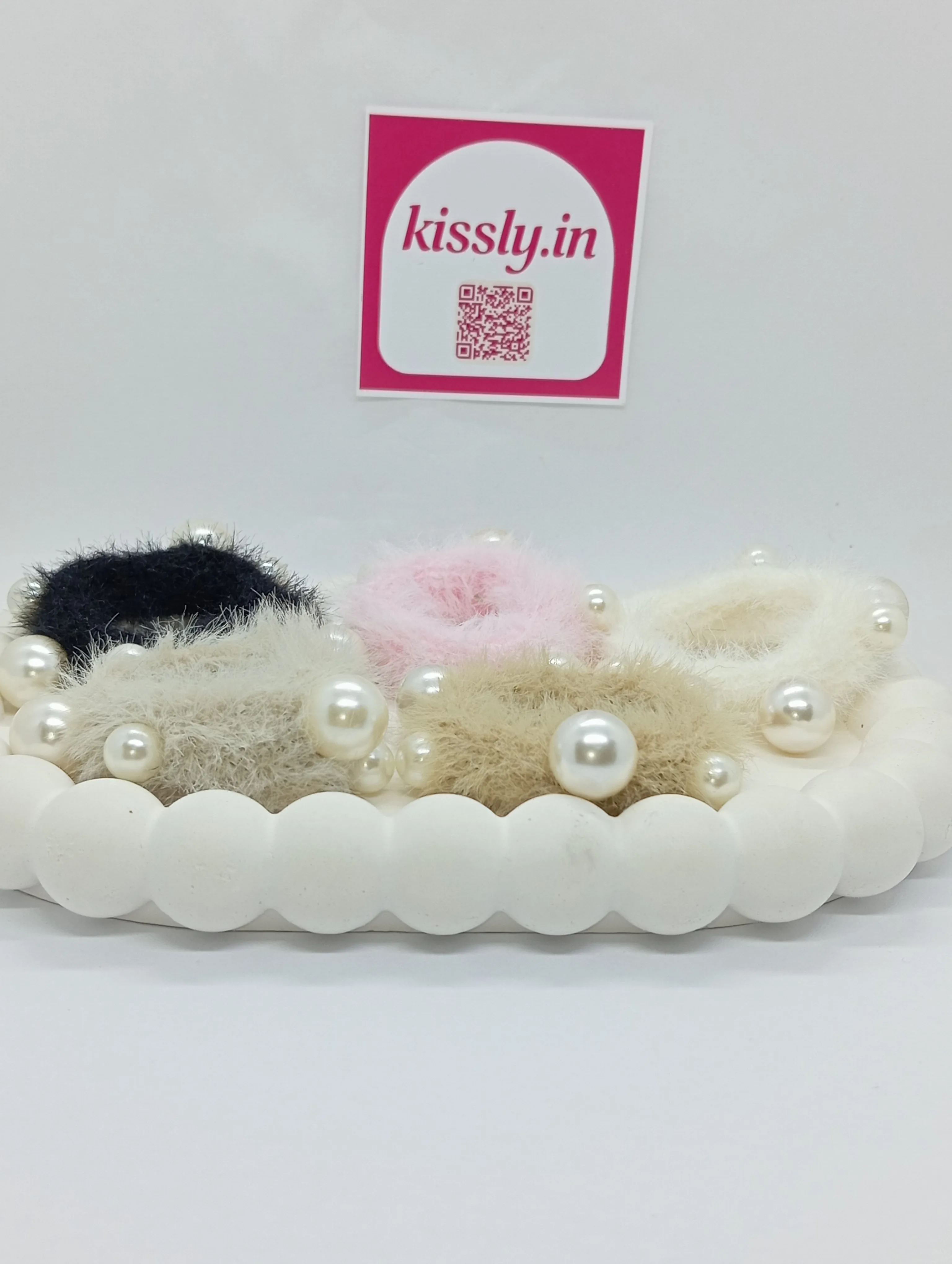 Faux Fur Pearl Hair Scrunchie