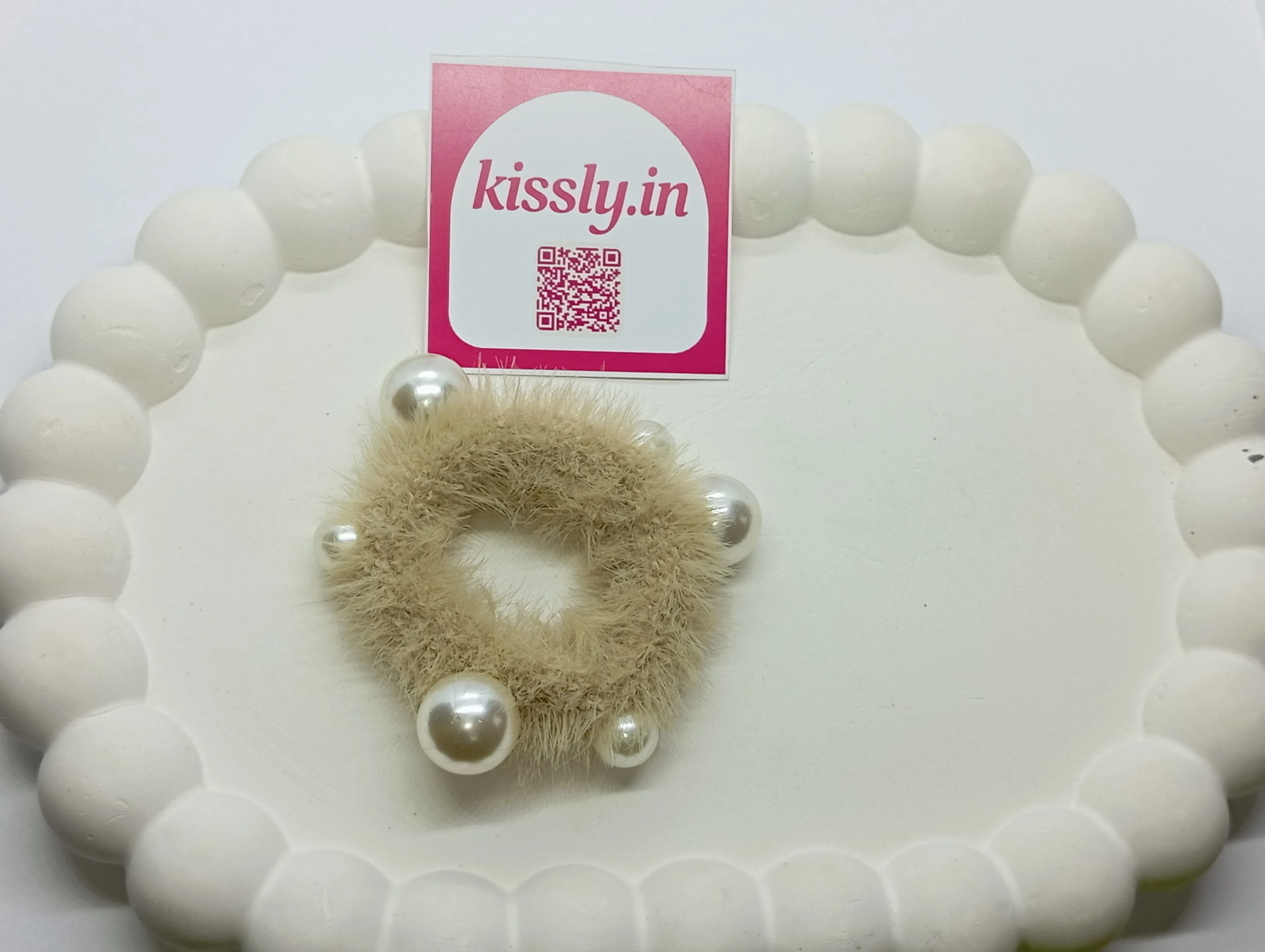 Faux Fur Pearl Hair Scrunchie