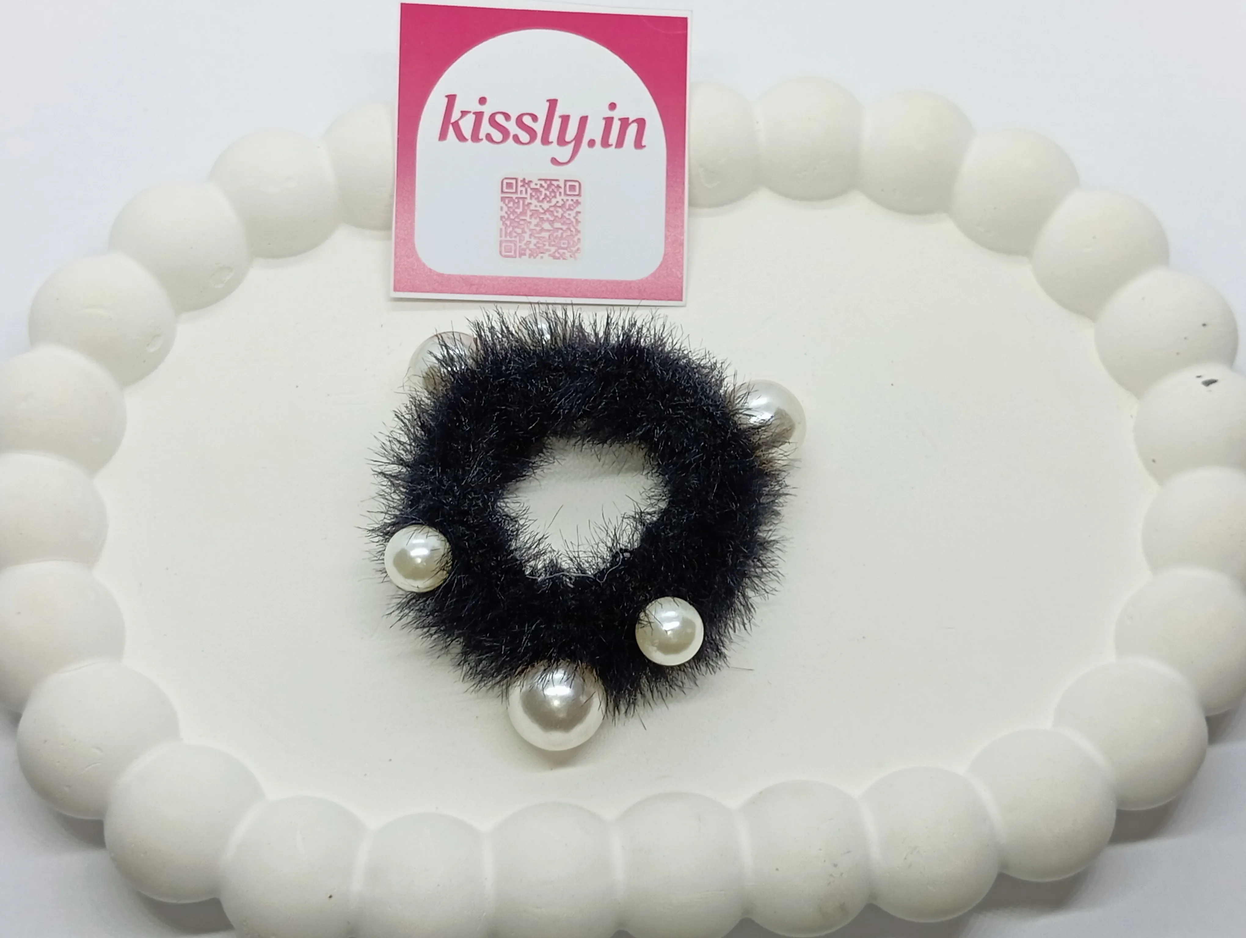 Faux Fur Hair Tie with Pearls