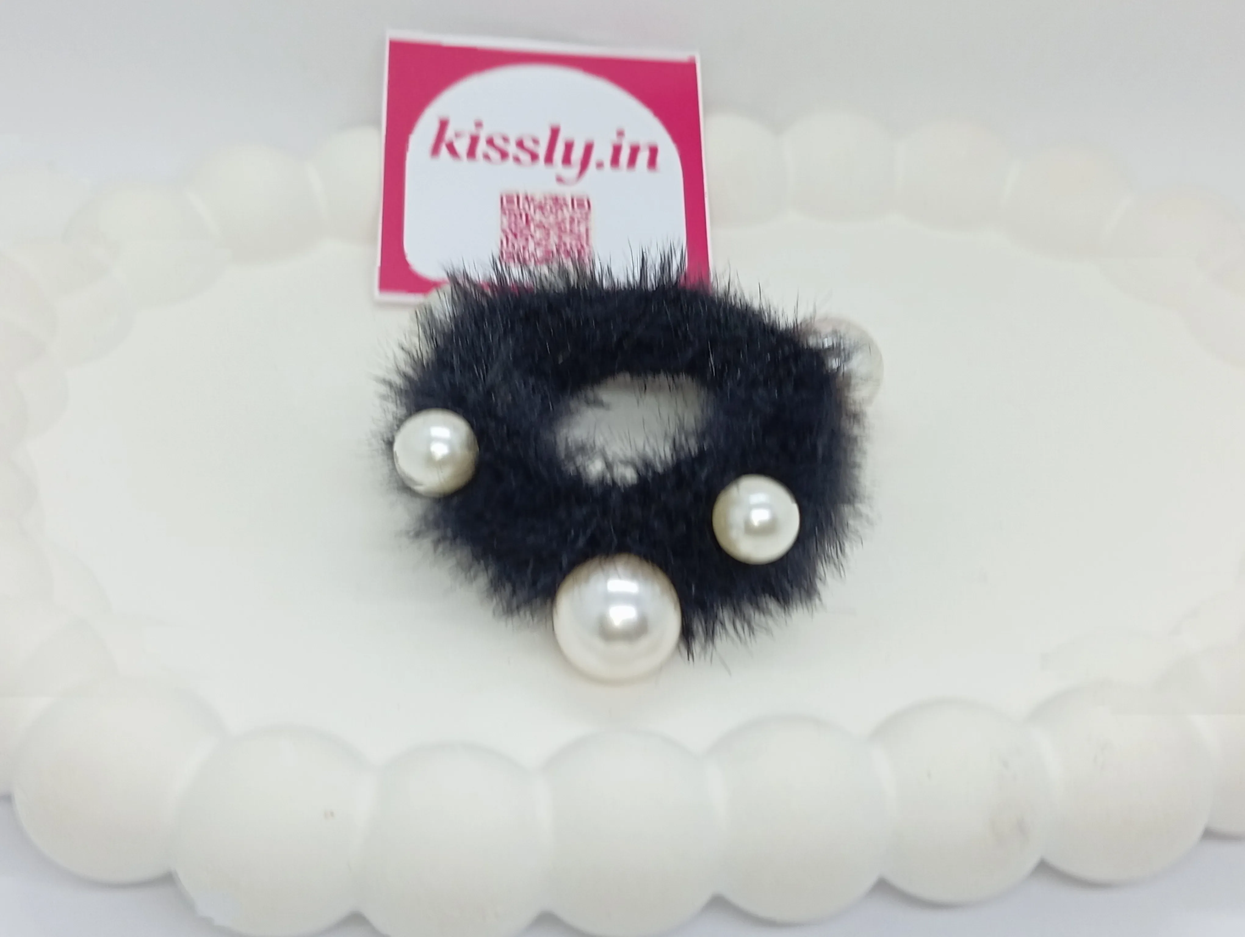 Faux Fur Hair Tie with Pearls