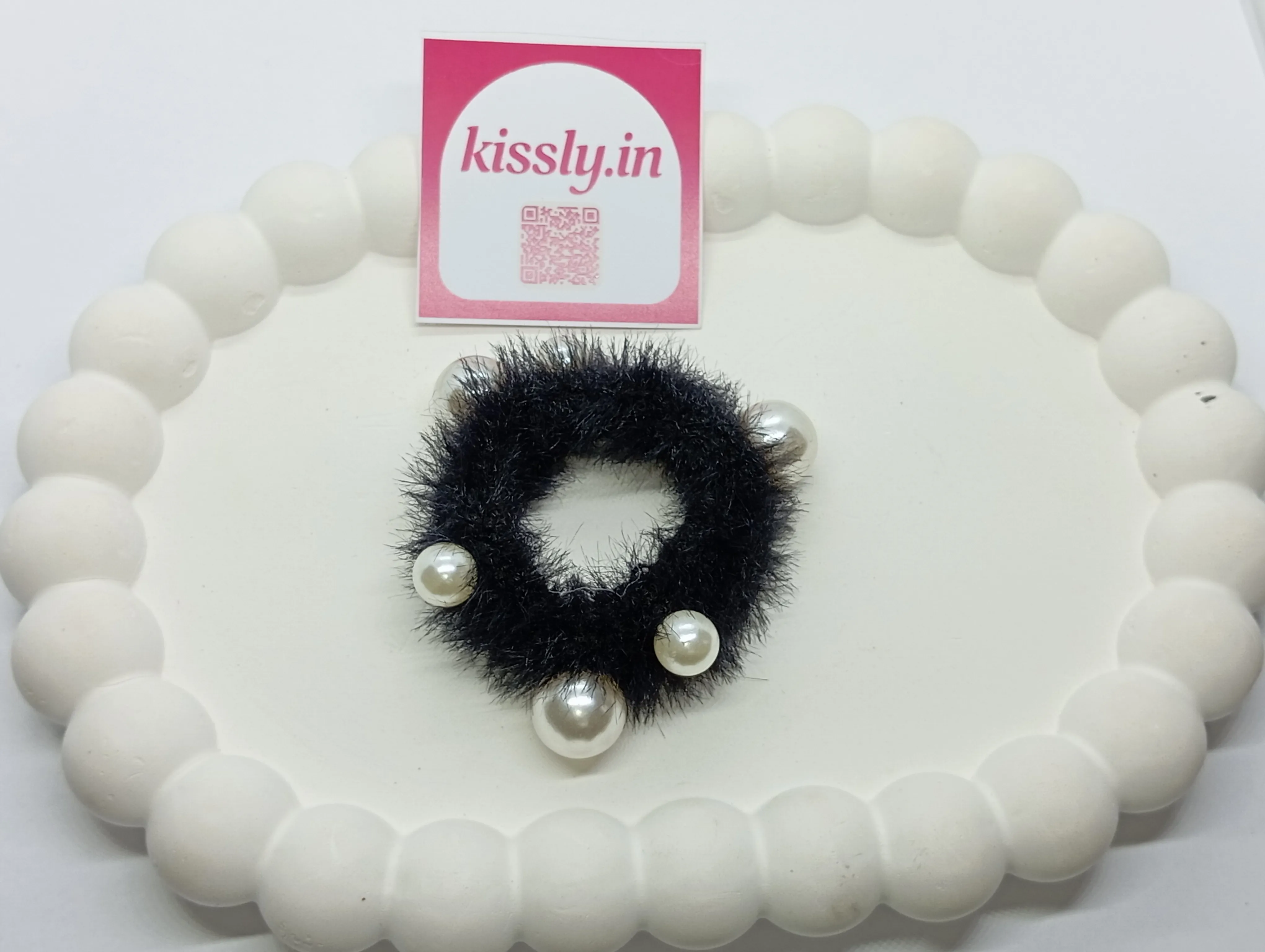 Faux Fur Hair Tie with Pearls