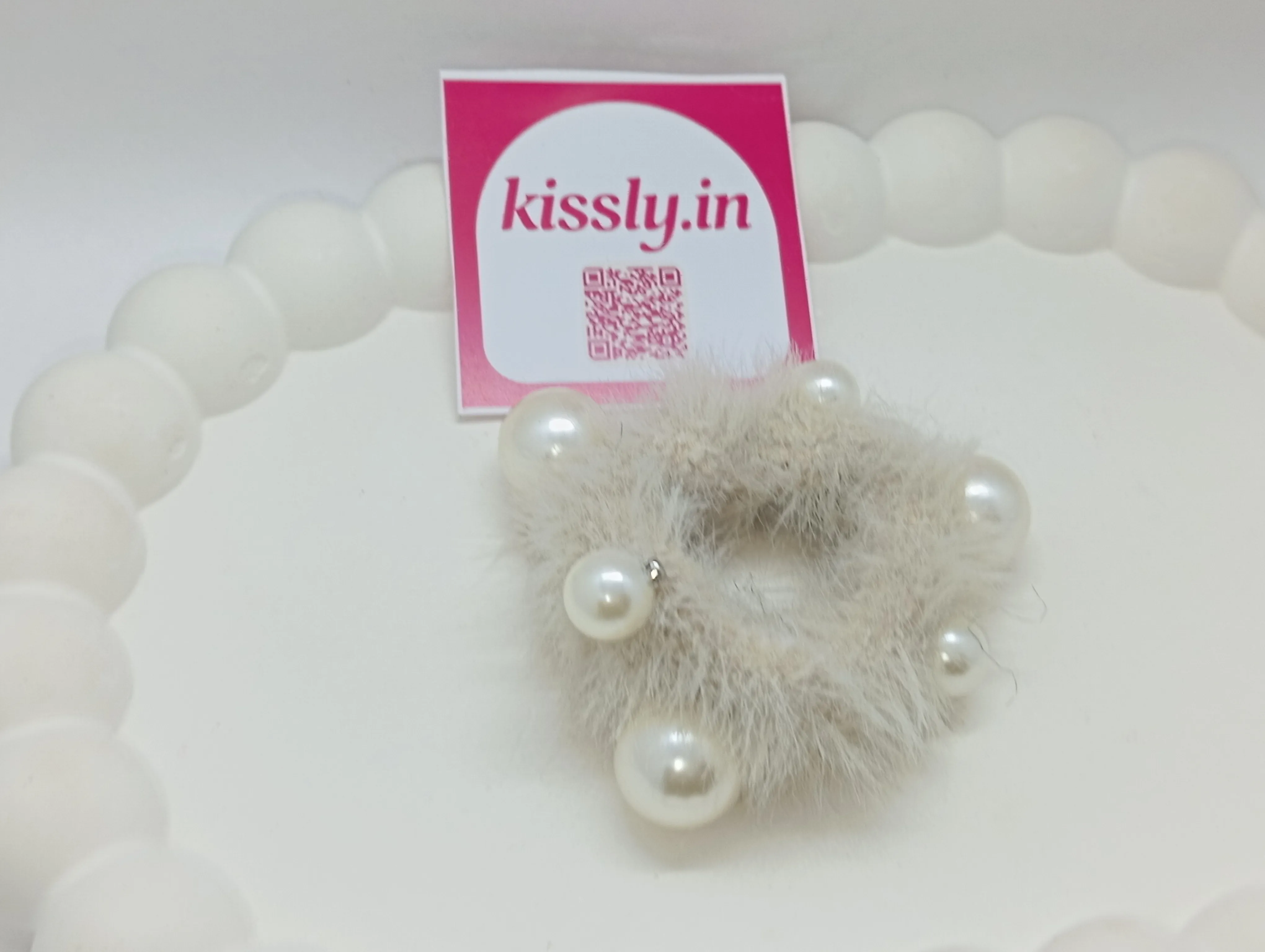 Faux Fur Pearl Hair Scrunchie