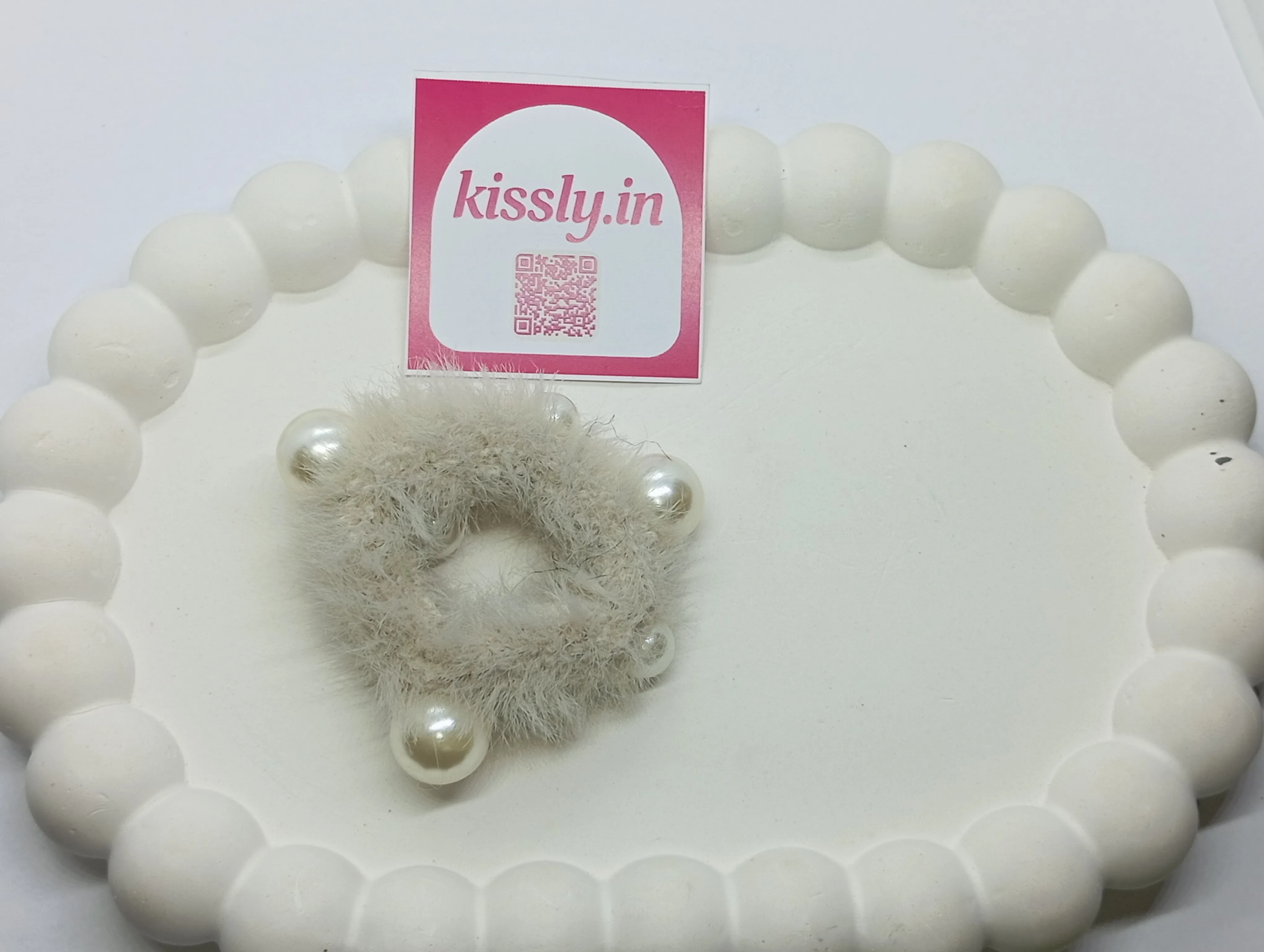 Faux Fur Pearl Hair Scrunchie