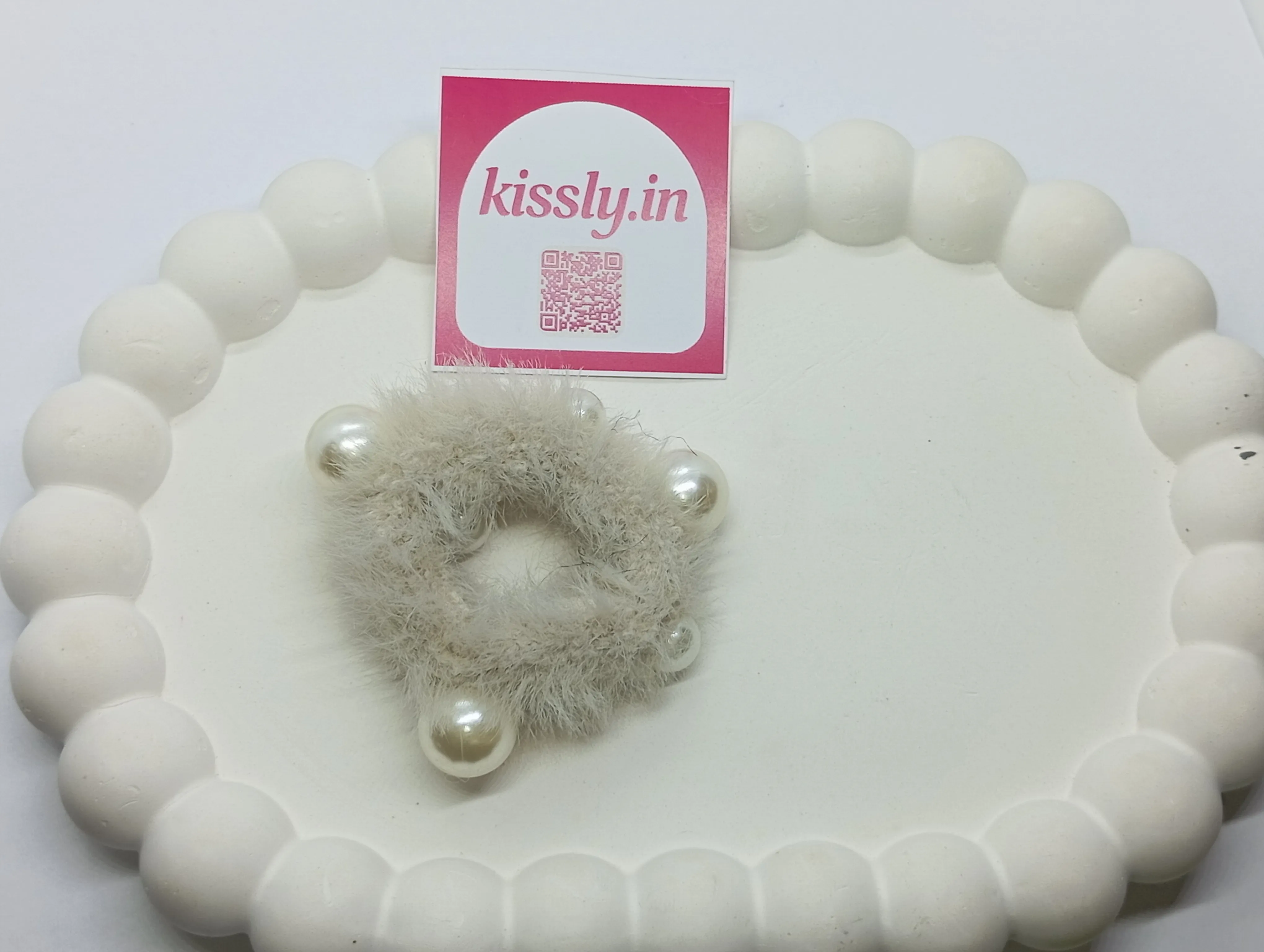 Faux Fur Pearl Hair Scrunchie