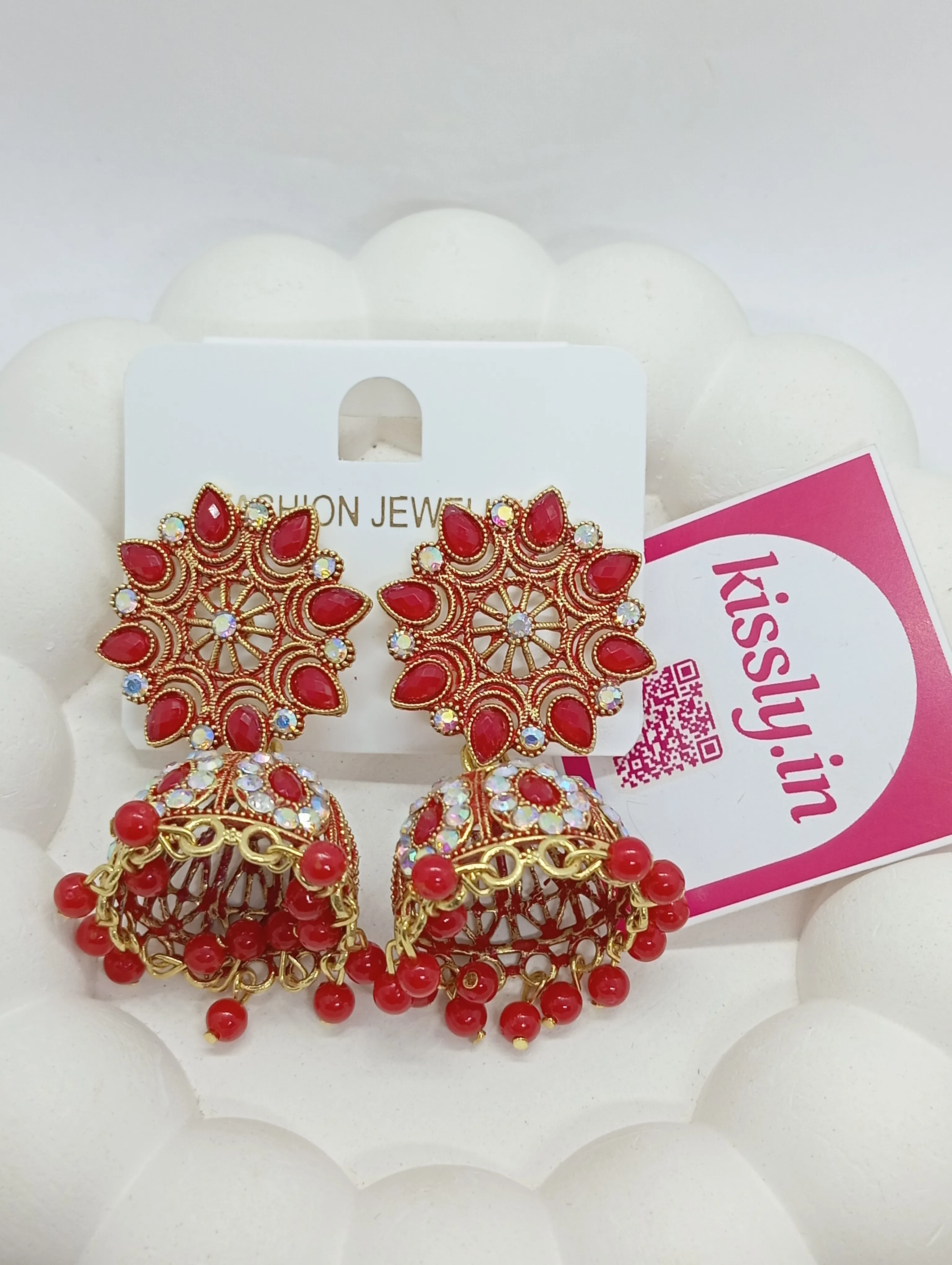 Red Jhumka Earrings