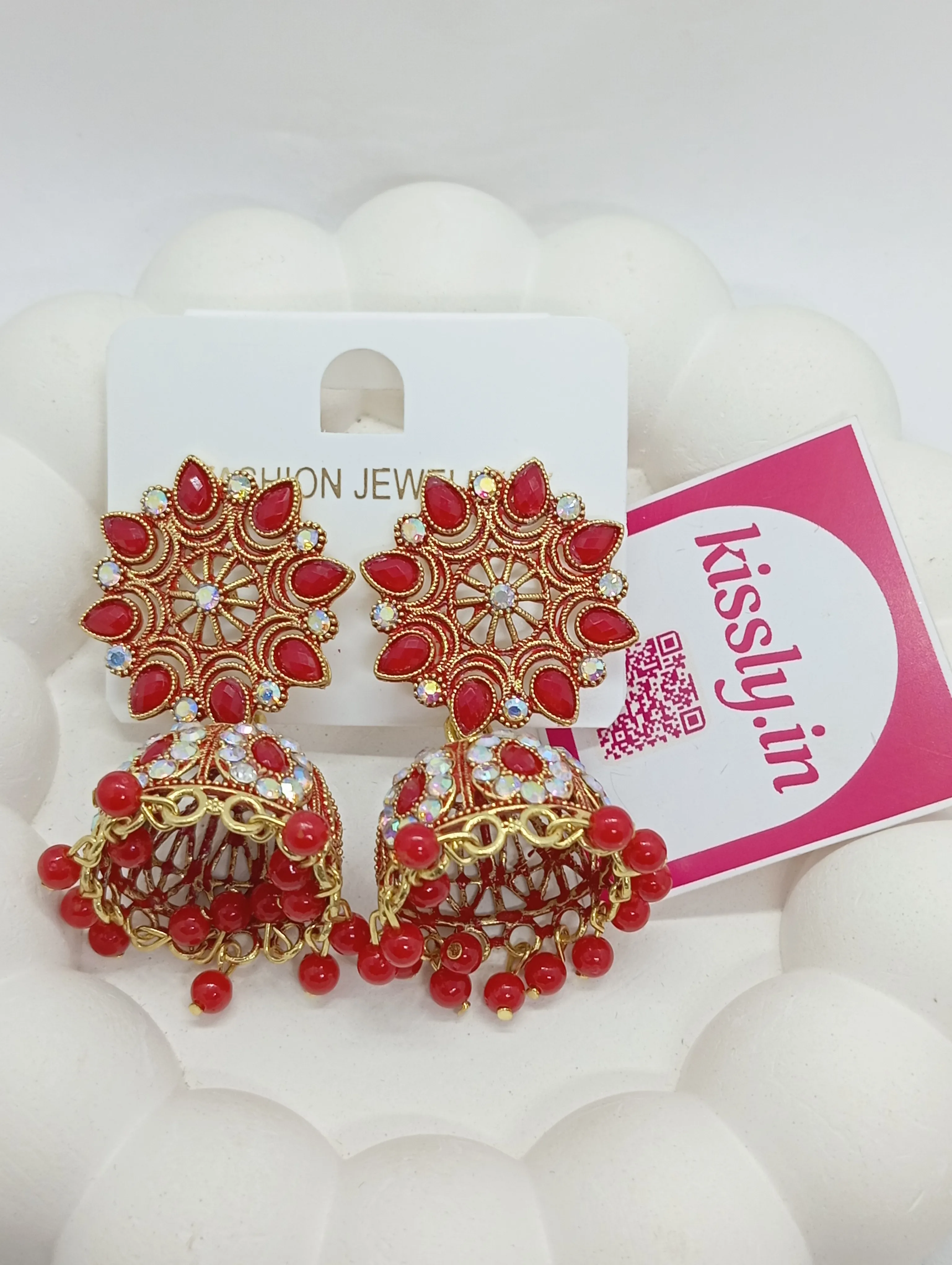 Red Jhumka Earrings