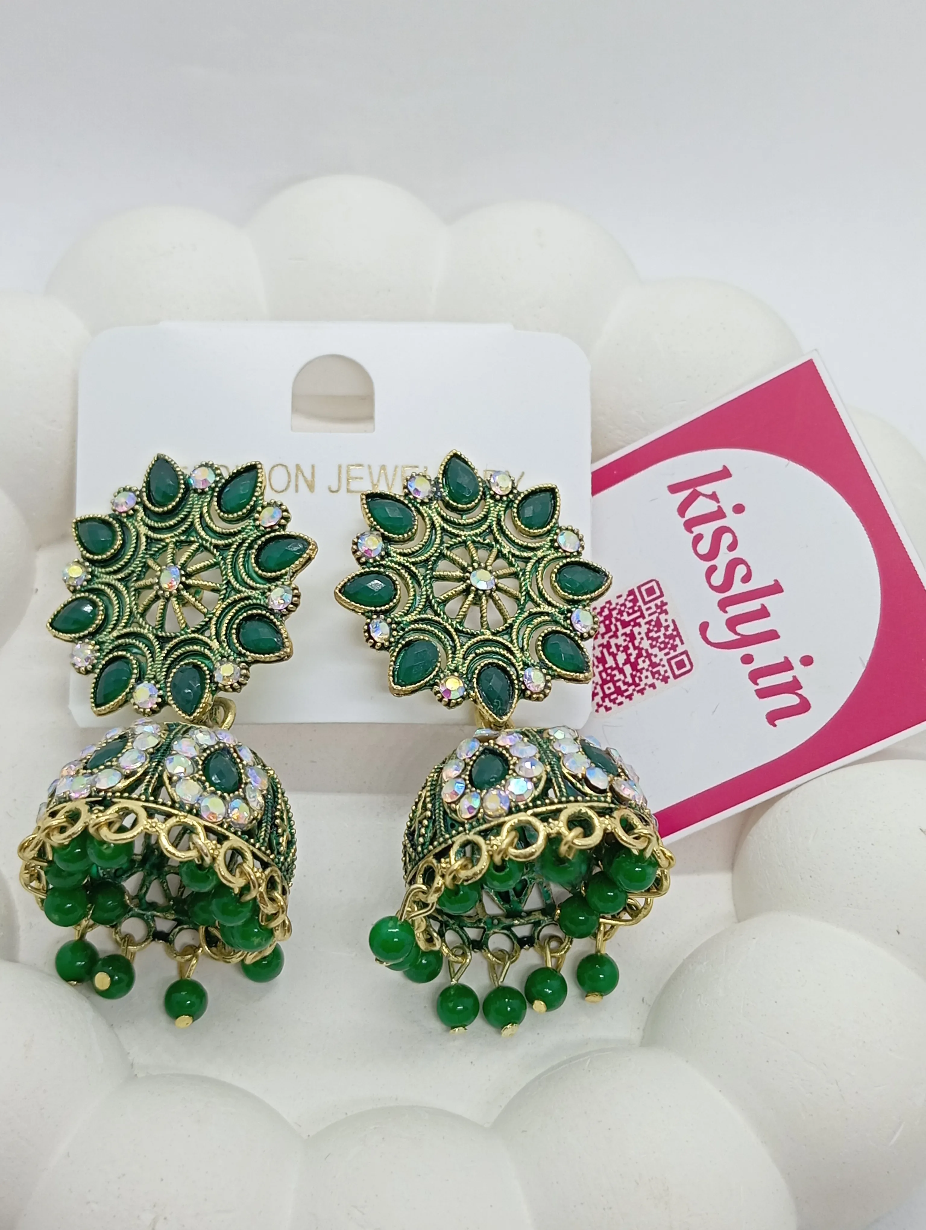 Green Jhumka Earrings