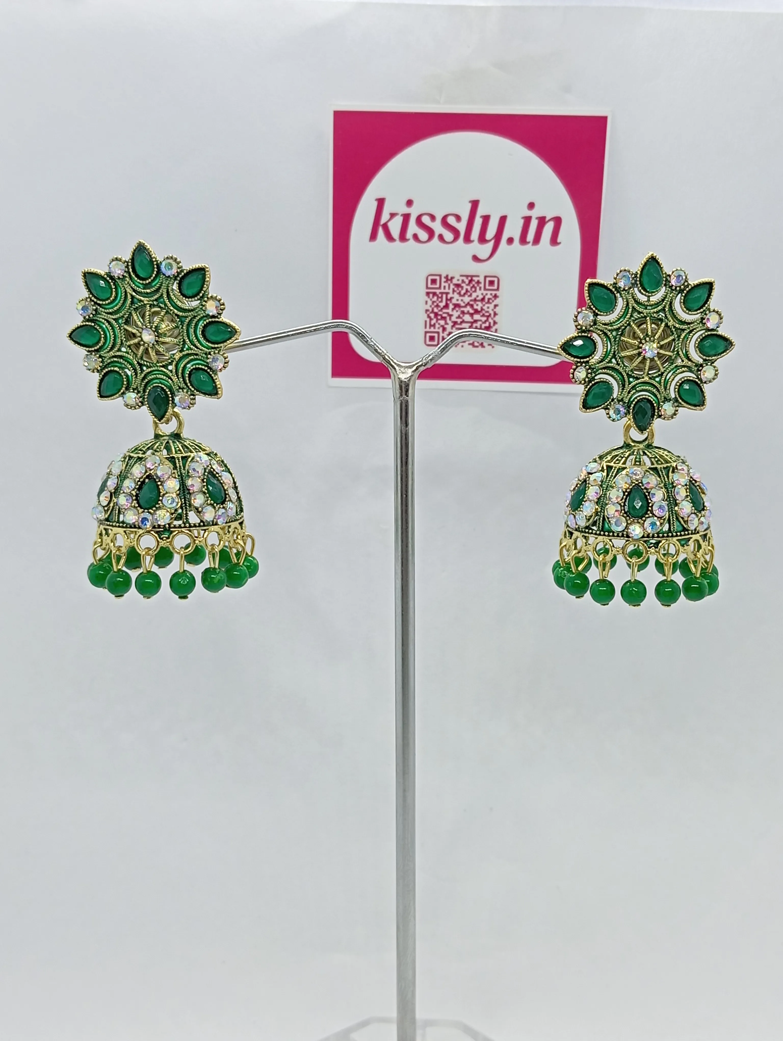 Green Jhumka Earrings