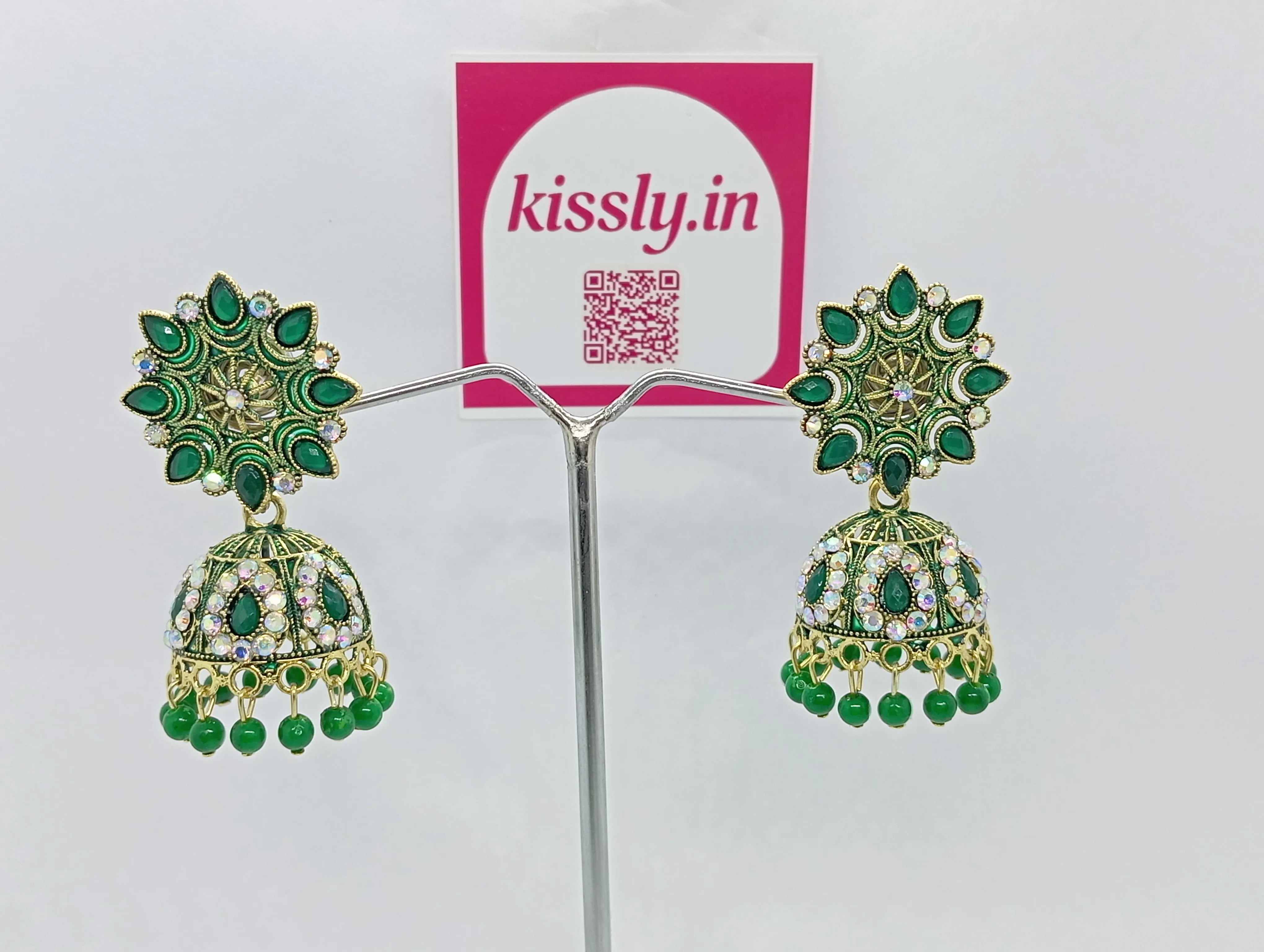 Green Jhumka Earrings