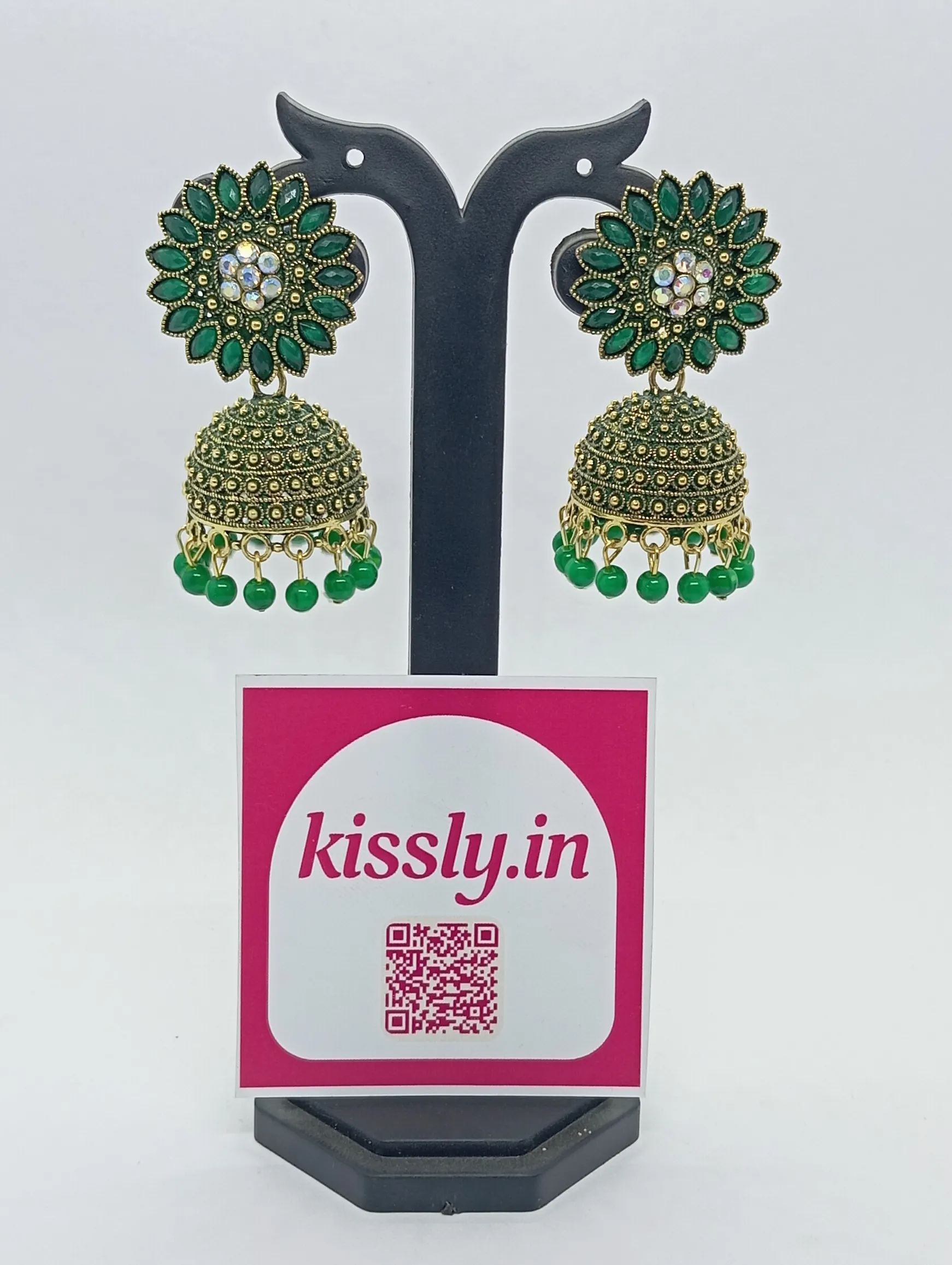 Green Floral Jhumka Earrings