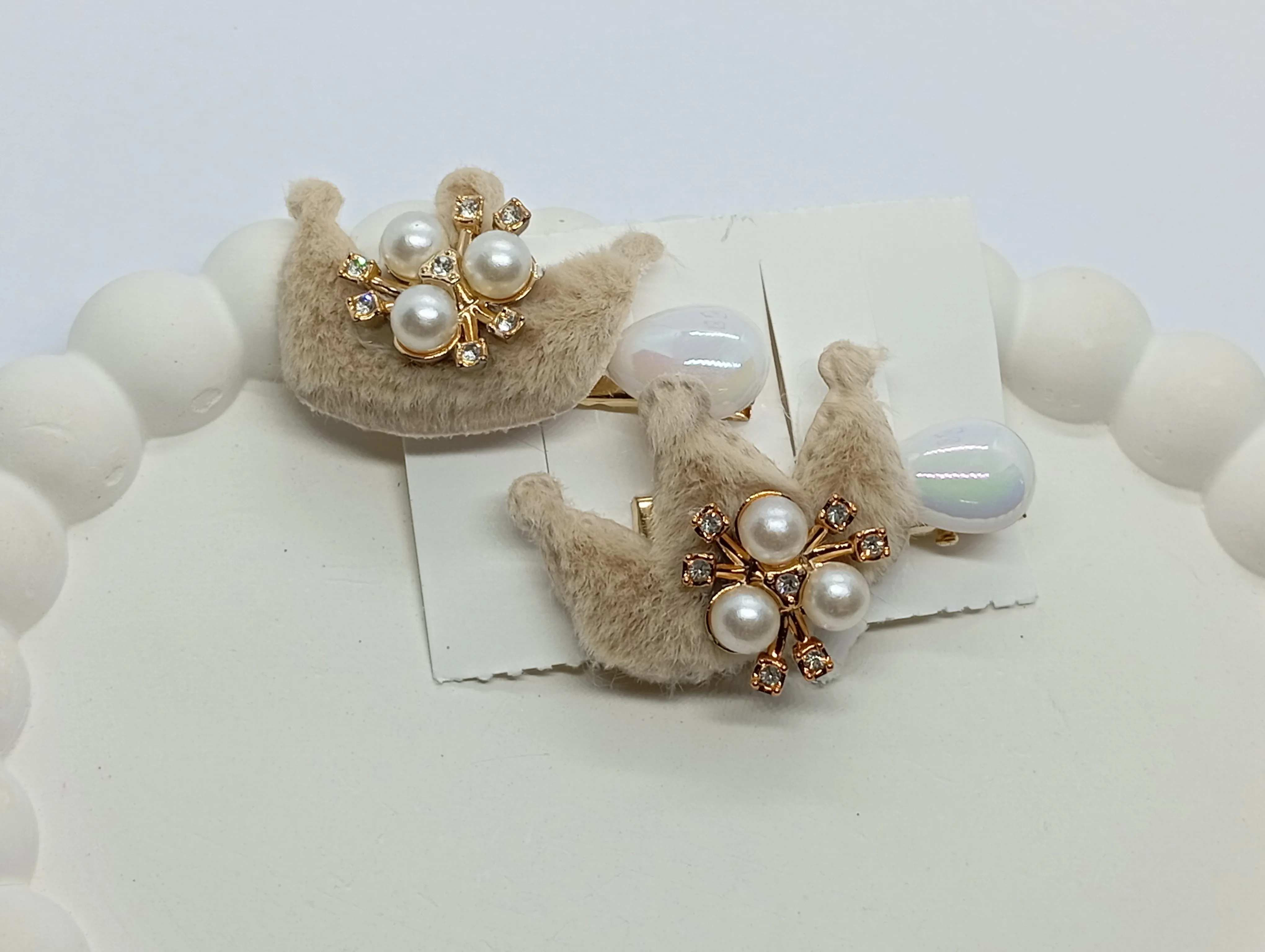 Pearl and Fur Hair Clips