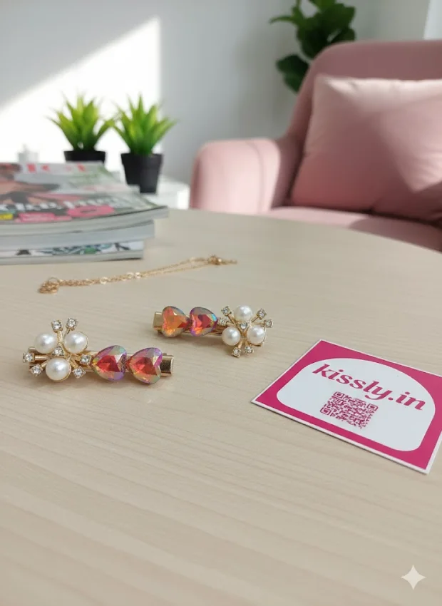 Pearl and Heart Hair Clips