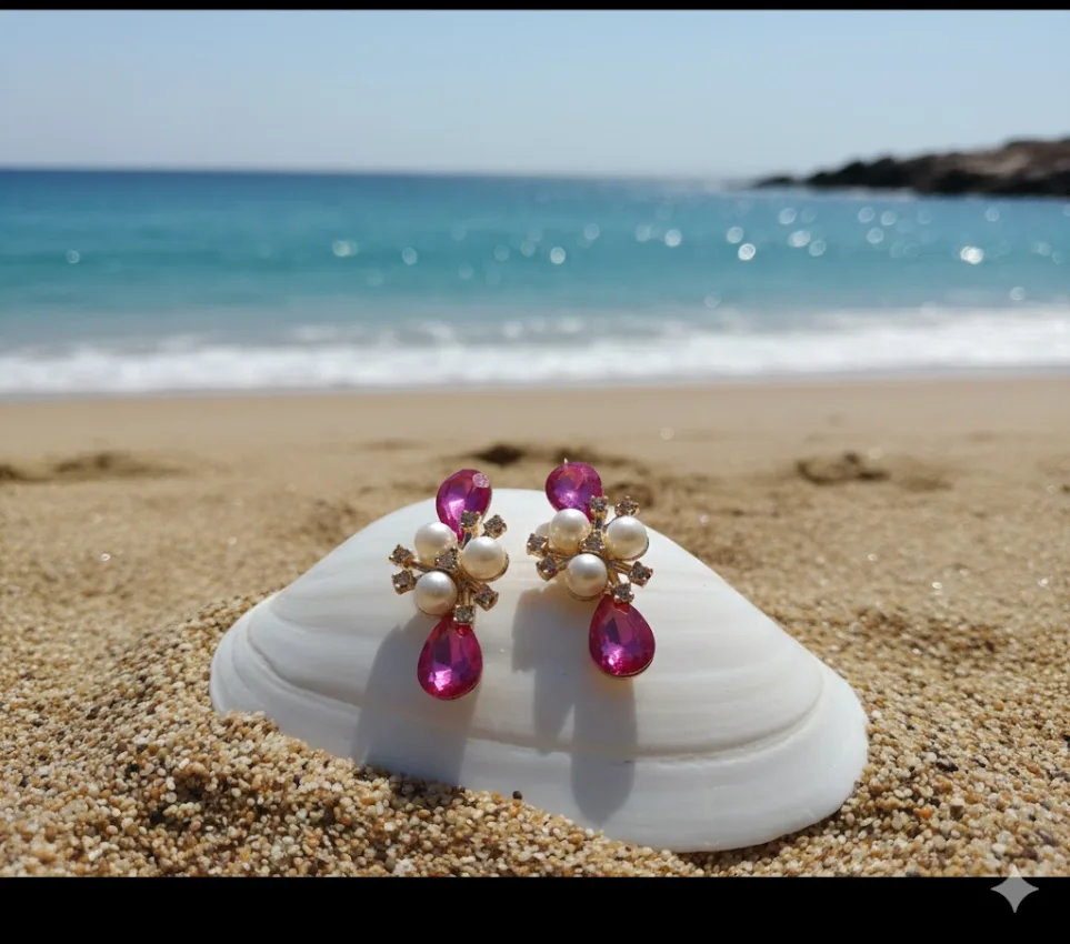 Pearl and Pink Stone Hair Clips
