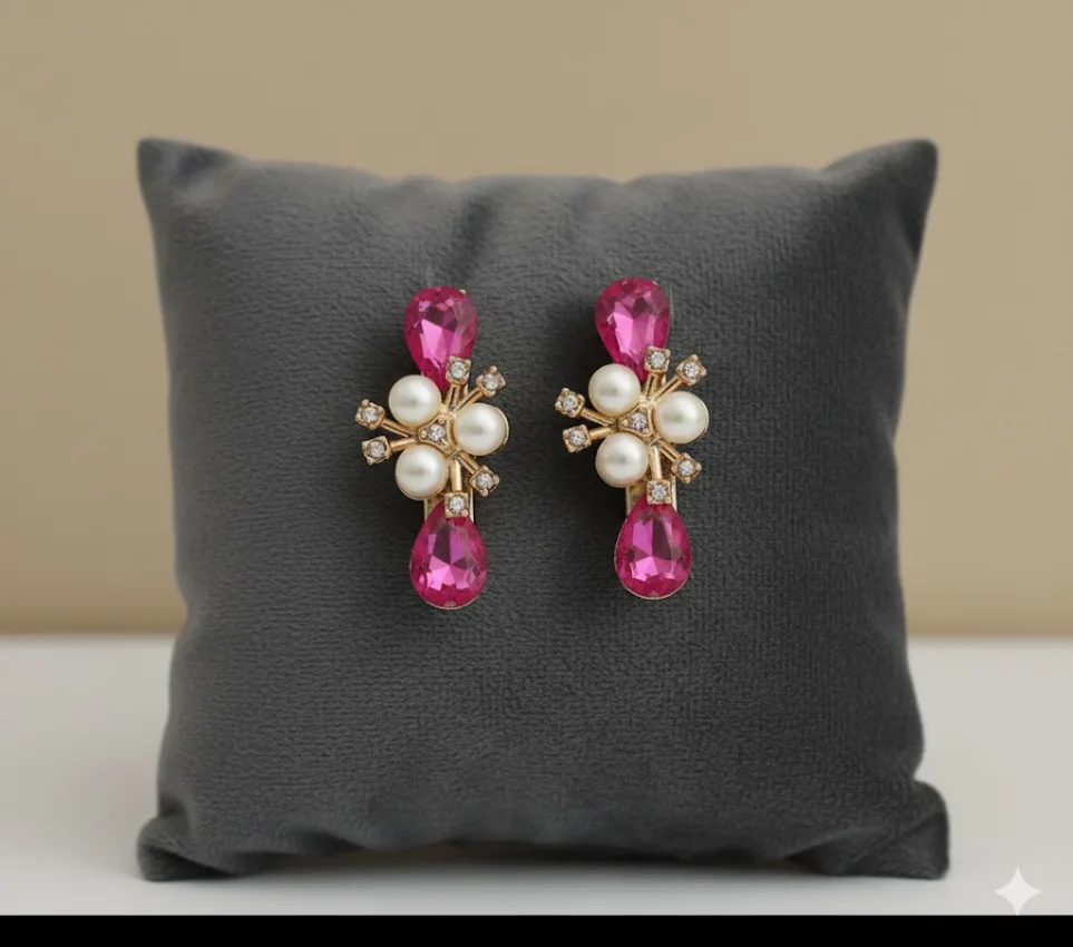 Pearl and Pink Stone Hair Clips