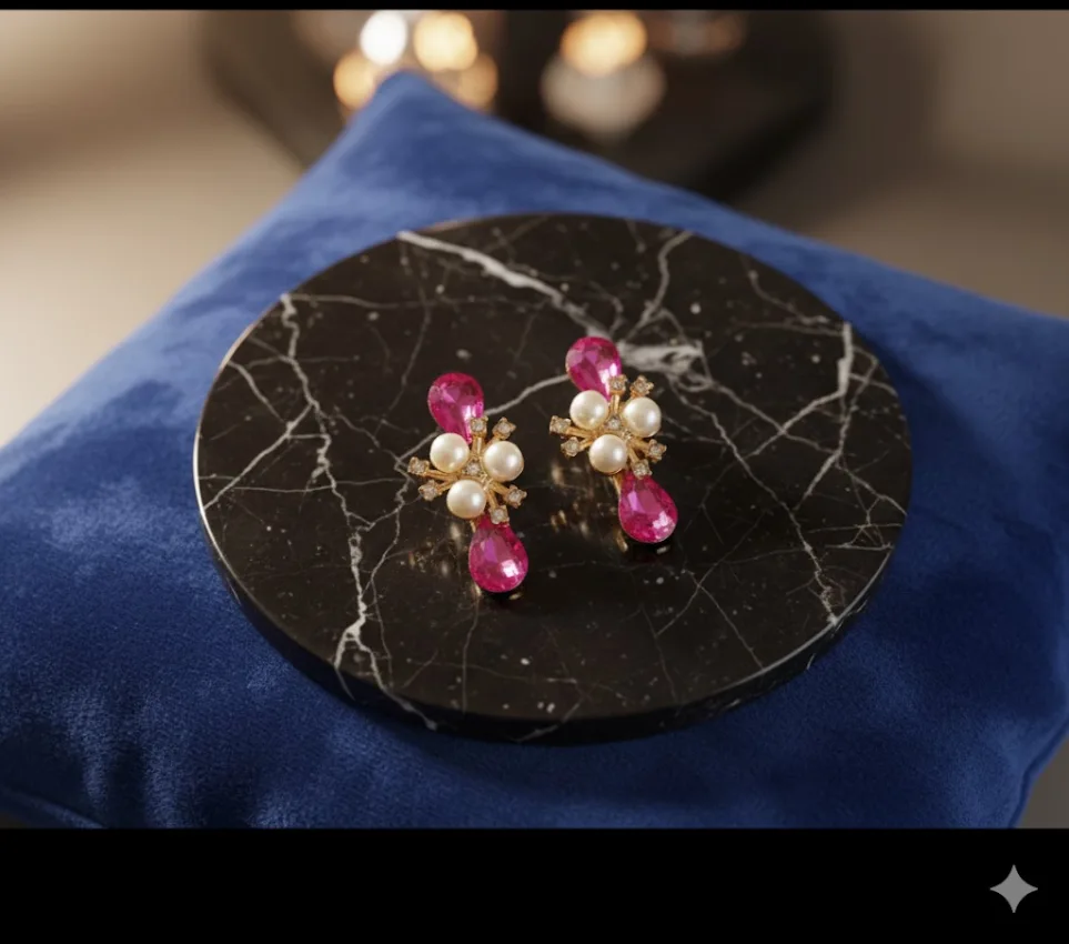 Pearl and Pink Stone Hair Clips