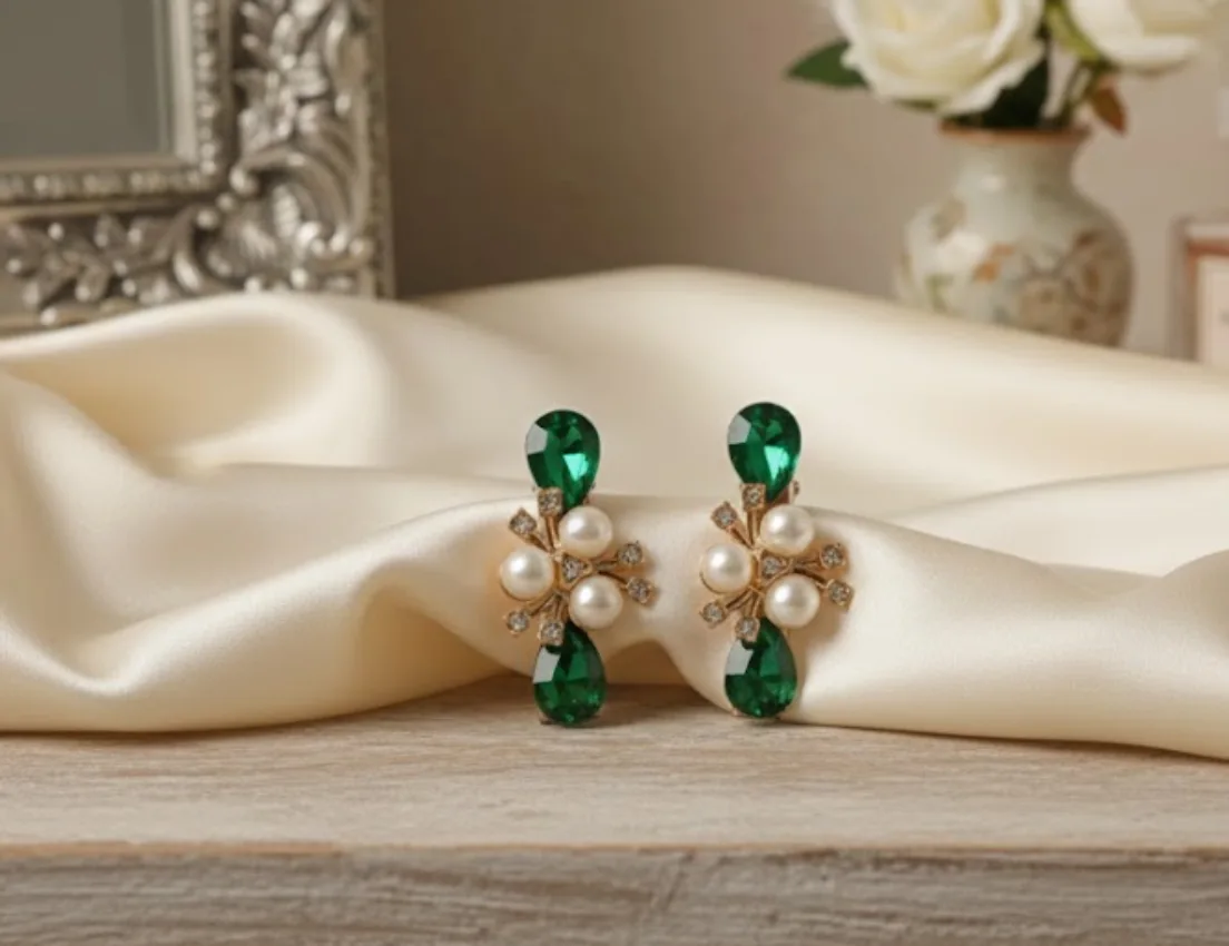 Pearl and Emerald Hair Clip
