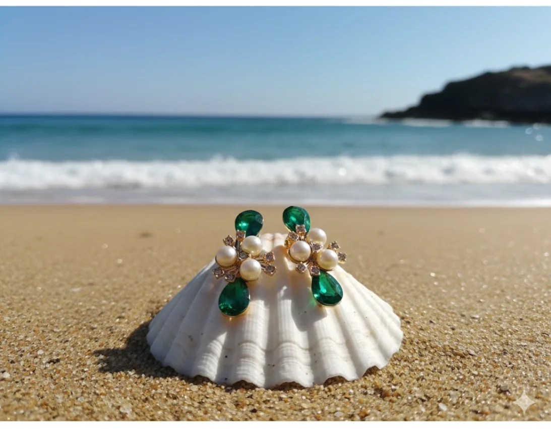 Pearl and Emerald Hair Clip