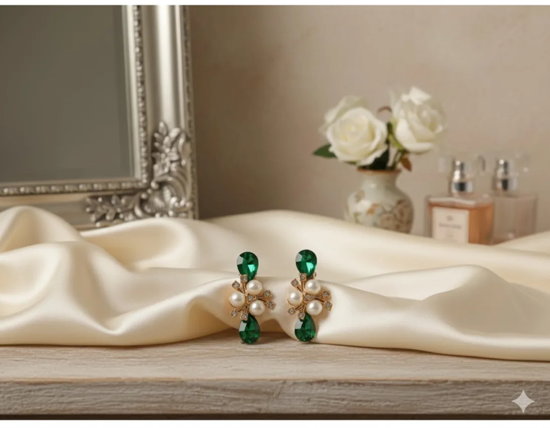 Pearl and Emerald Hair Clip
