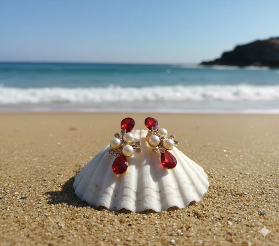 Pearl and Red Crystal Hair Clip