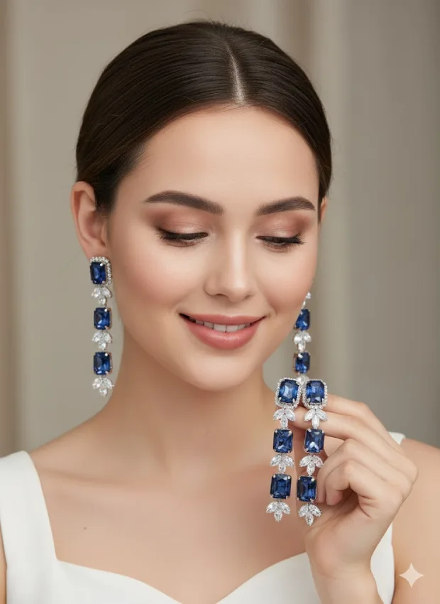 Blue Crystal Drop Earrings