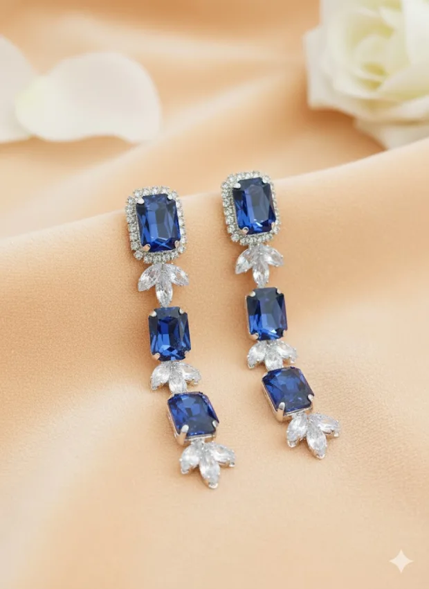 Blue Crystal Drop Earrings
