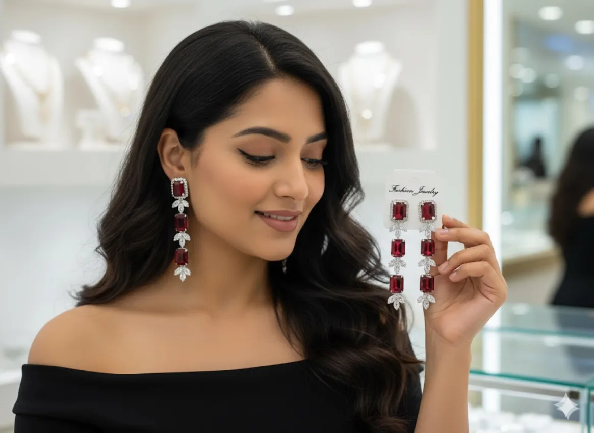 Red Gemstone Drop Earrings