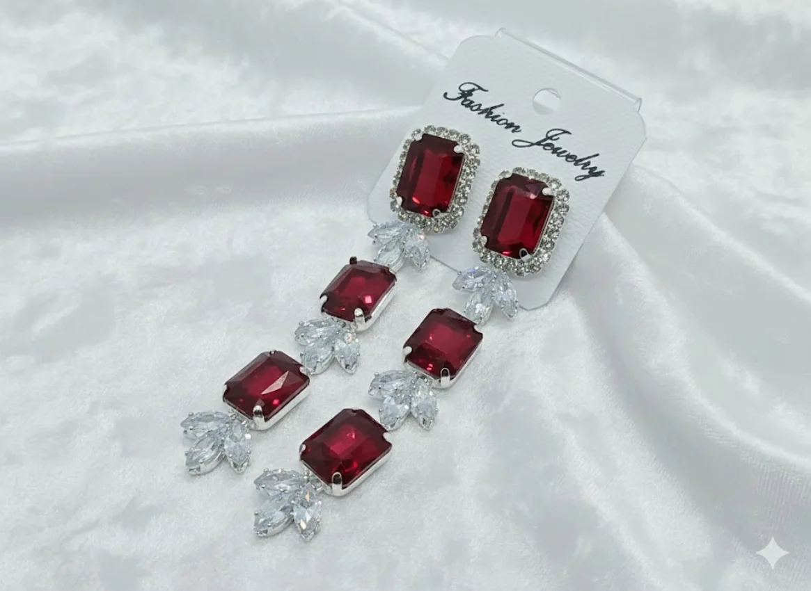 Red Gemstone Drop Earrings