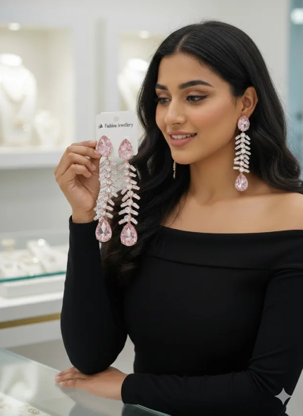 Pink Teardrop Crystal Earrings