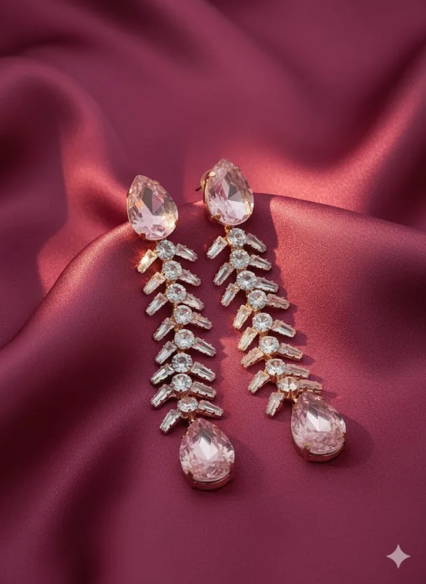Pink Teardrop Crystal Earrings