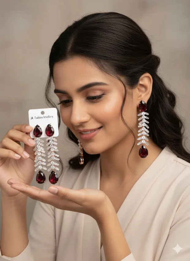 Red Teardrop Crystal Earrings