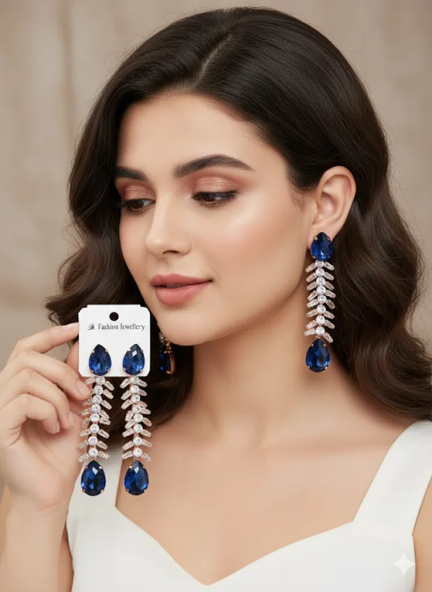 Blue Crystal Drop Earrings