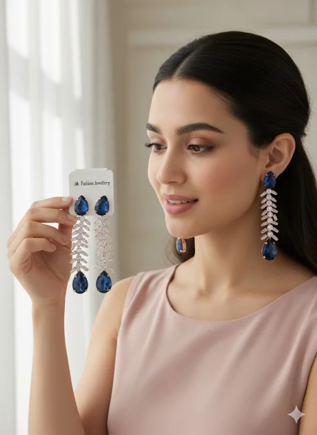 Blue Crystal Drop Earrings