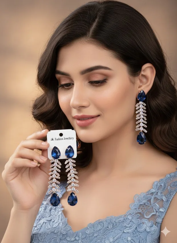 Blue Crystal Drop Earrings