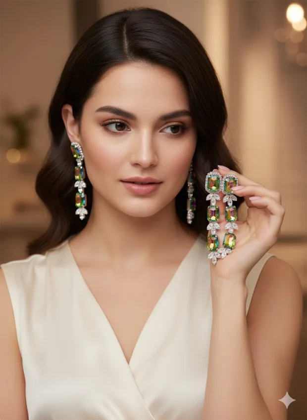 Iridescent Crystal Drop Earrings