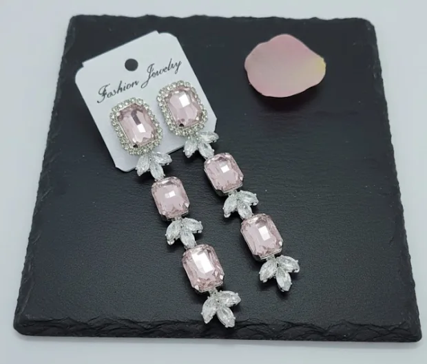 Pink Crystal Drop Earrings