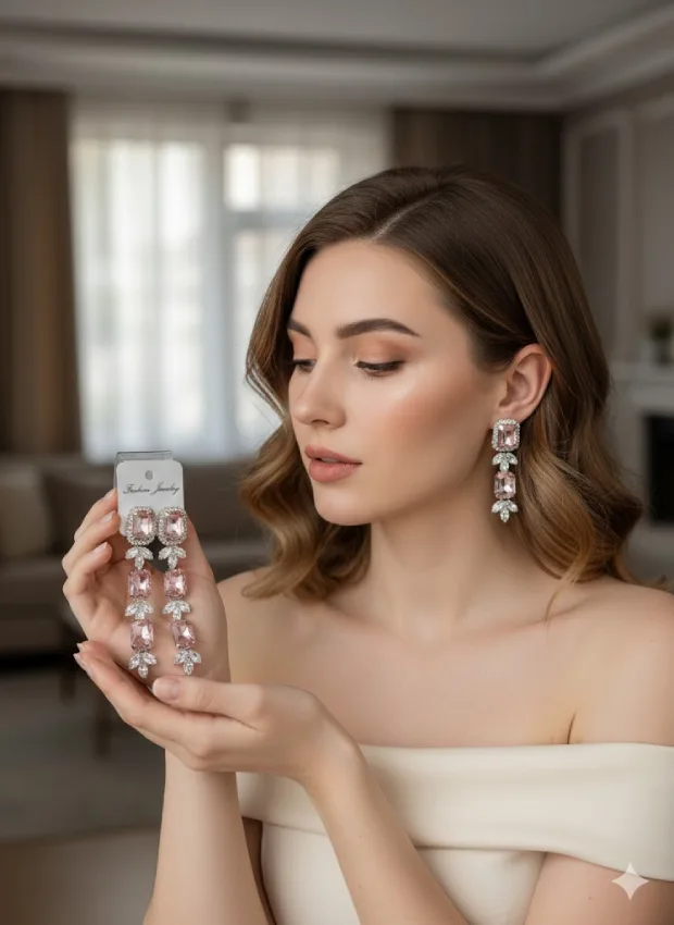 Pink Crystal Drop Earrings