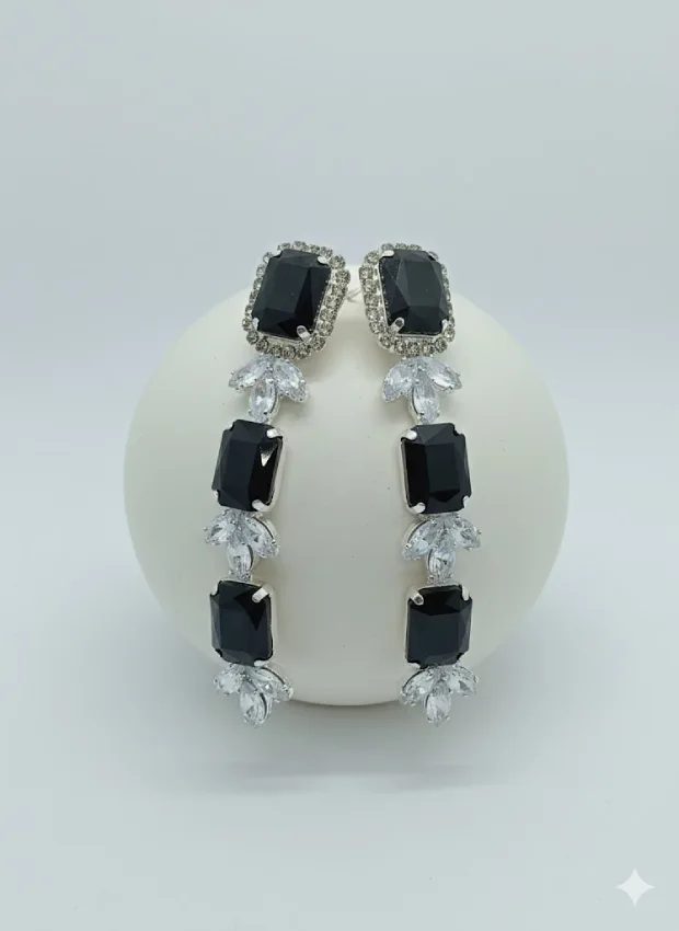 Elegant Black and Crystal Drop Earrings