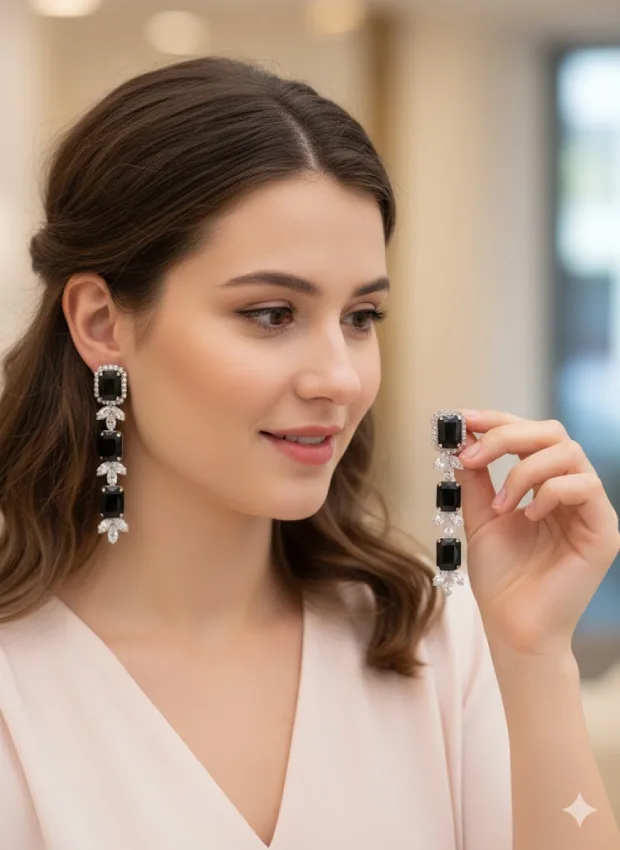 Elegant Black and Crystal Drop Earrings
