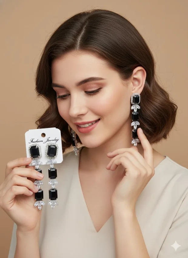 Elegant Black and Crystal Drop Earrings