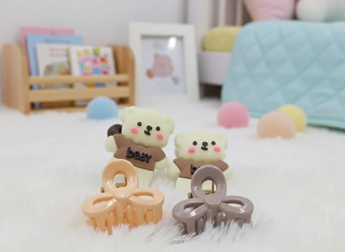 Bear Hair Ties and Bow Hair Clips Set
