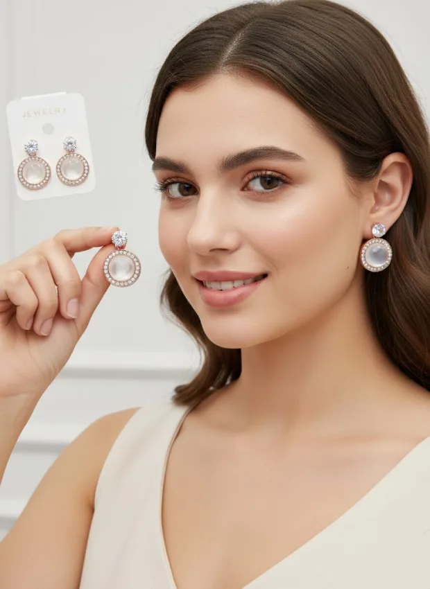 Crystal Studded Round Earrings