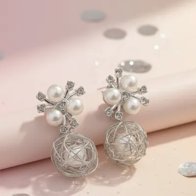 Pearl Cluster Wire Ball Earrings