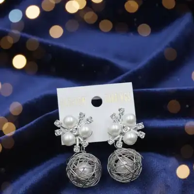 Pearl Cluster Wire Ball Earrings