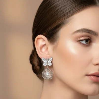 Butterfly Crystal Ball Earrings