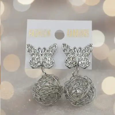 Butterfly Crystal Ball Earrings