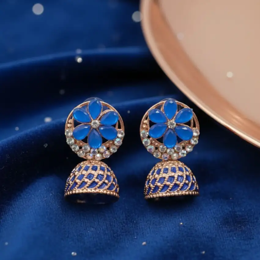 Blue Floral Jhumka Earrings