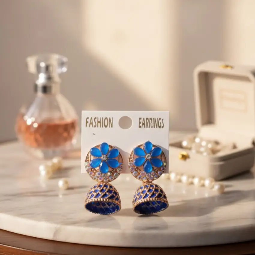 Blue Floral Jhumka Earrings