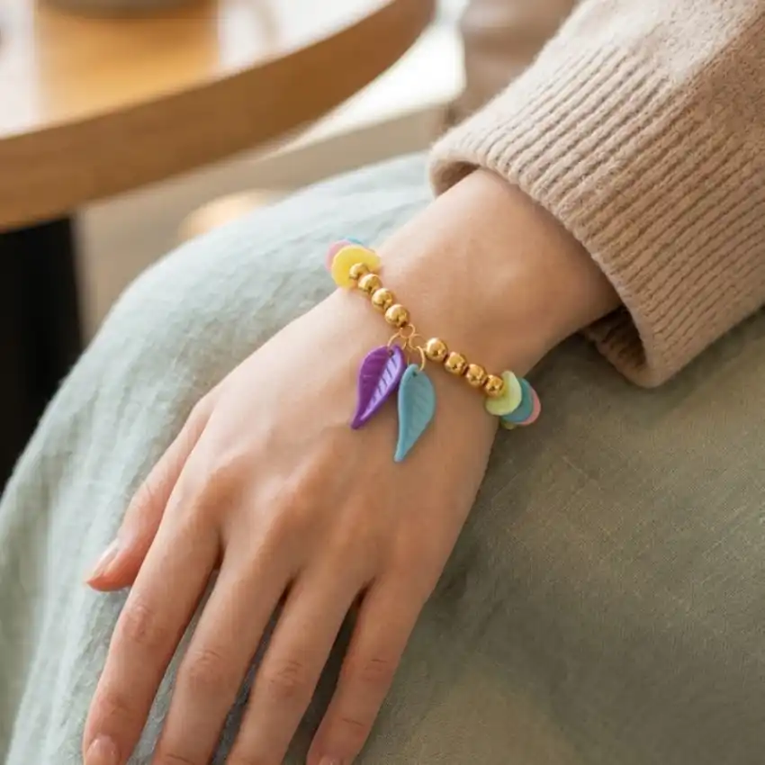 Colorful Beaded Bracelet with Leaf Charms