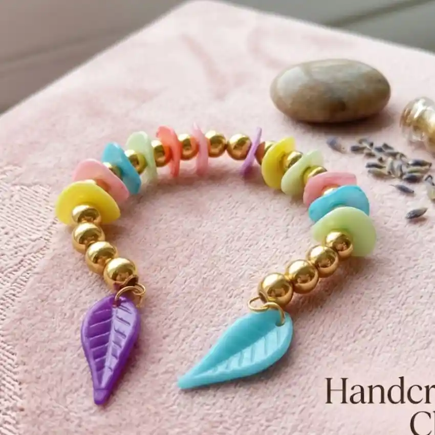 Colorful Beaded Bracelet with Leaf Charms