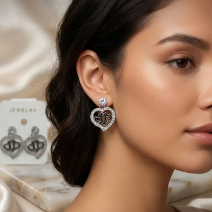Heart Shaped Crystal Earrings